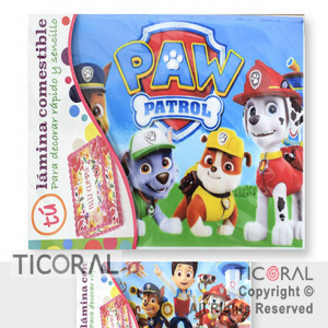 LAMINA COMESTIBLE PAW PATROL P/TORTAS 27CM x 21CM x 1